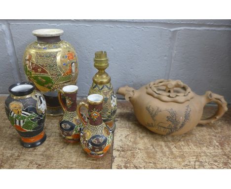 Oriental pottery and a terracotta teapot 