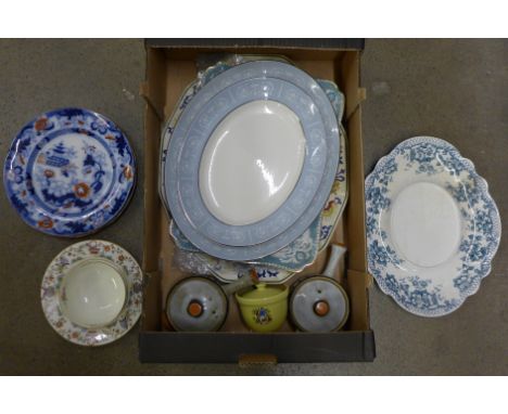A box of mixed china including meat plates and jars, Denby and Royal Worcester **PLEASE NOTE THIS LOT IS NOT ELIGIBLE FOR POS
