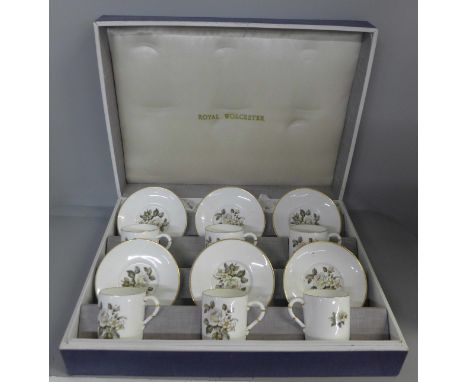 Six Royal Worcester cups and saucers, cased 