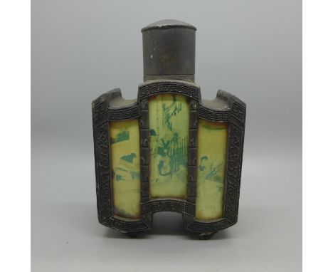 A Chinese pewter caddy, 17.5cm 