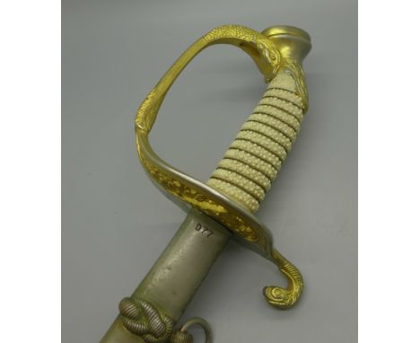 A United States Navy Officer's sword 20th Century 1852 model with scabbard, with one volume, American Swords, U.S. - Confeder