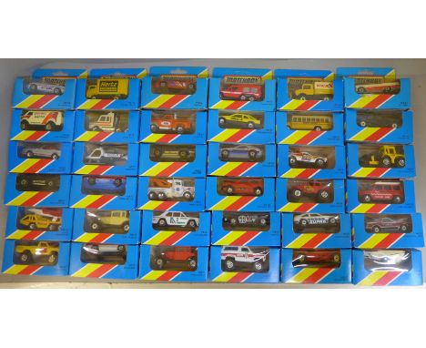 A collection of seventy-two Matchbox model vehicles, all in original light blue boxes 