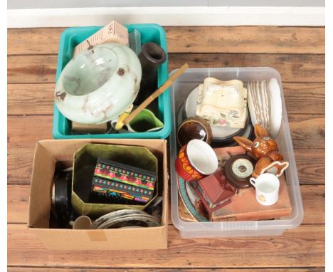Three boxes of miscellaneous of mostly ceramics to include Denby, Poole, Aynsley, etc.  