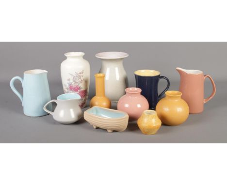 A collection of mainly Poole ceramics, to include vases, jugs and bowls.  