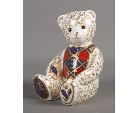 A Royal Crown Derby ceramic Diamond Jubilee teddy bear; 1952-2012. A Limited Edition of 750, produced for Govlers of Sidmouth