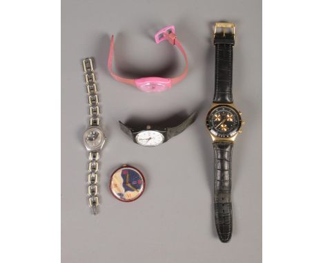 Five Swatch wristwatches including Chronograph and POP examples.  