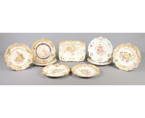 A collection of W&amp;R Carlton Ware ceramic blushware cabinet plates, including Carnation and Peony examples.  