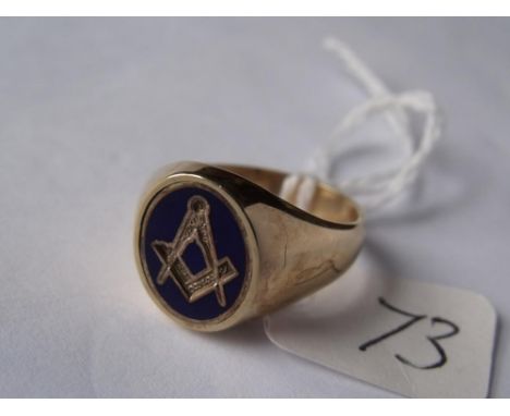 9ct enamel set Masonic ring approx size R 7.2g   