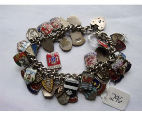 Heavy silver charm bracelet set with multiple silver enamel flag charms 63g     