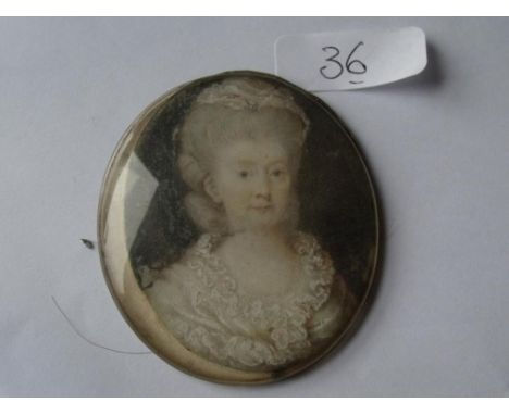Antique unframed miniature portrait of a lady in period   dress 6cm long       