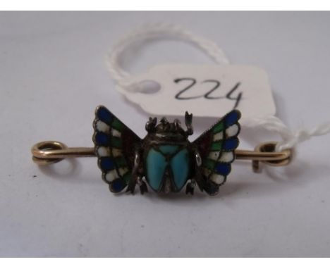 Egyptian revival gold, silver and enamel scarab brooch.        