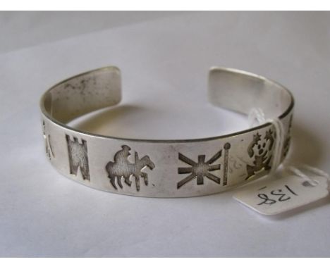 IRISH INTEREST - Wide heavy silver bangle by   S.D. 37g        