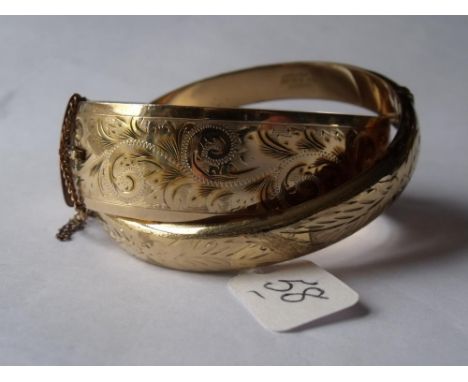 Wide rolled gold engraved bangle and another slimmer   one similar        
