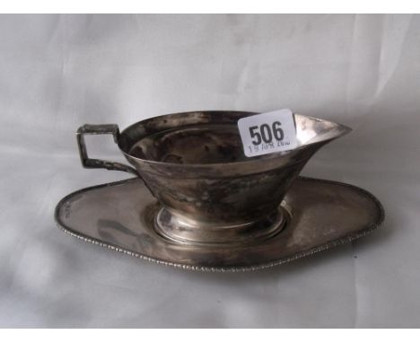 Art Deco sauce boat on shaped oval base 5.5” over   handle Sheff  1933 by M & Co  180g    