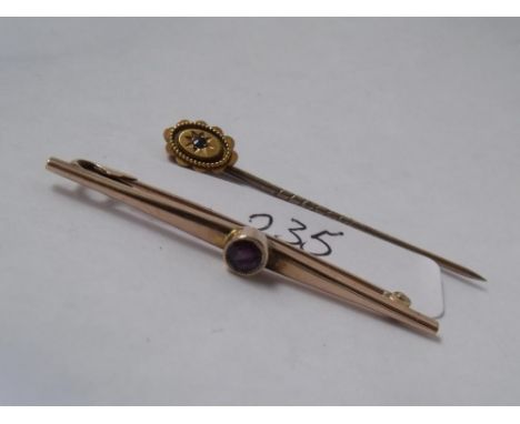 9ct stone set brooch and a 9ct stick pin    