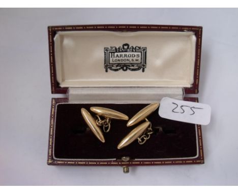 Pair antique 15ct gold torpedo cufflinks in Harrods   box         