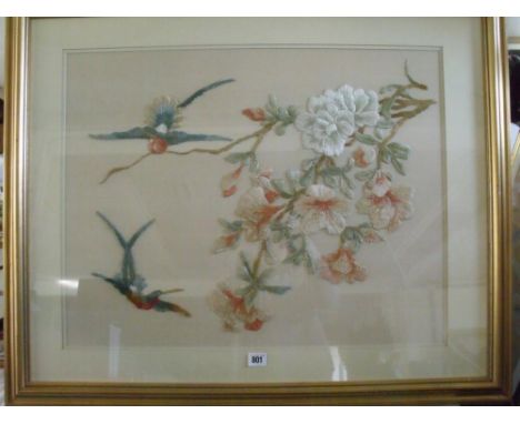 Tapestry picture of 2 birds amongst foliage size 20” X 26”  