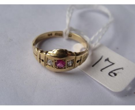 18ct gold ruby & diamond gypsy set ring approx size 'L'  3.8g inc        