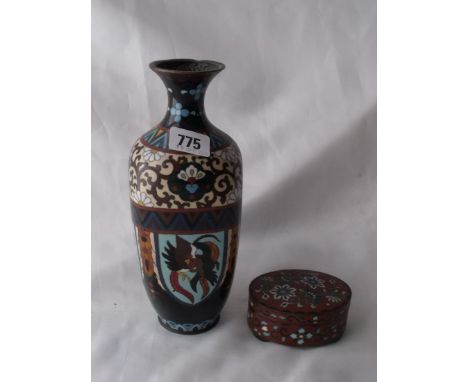 Baluster shaped Cloisonné vase  9” high & oval jar  and cover        