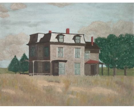 Manner of Edward Hopper, Deserted house, oil on canvas board, 35 x 45cm