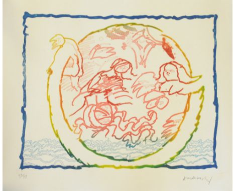 Pierre Alchinsky, Blue and Orange, signed, screenprint, 49/99, 65 x 50cm (SH), unframed