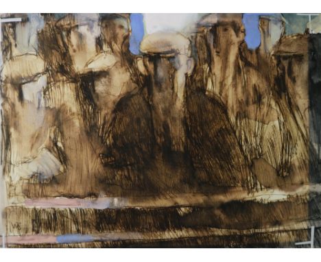 Attributed to Joseph Herman, Workmen on rails and outside light, watercolour over pen and ink, 19 x 26cm