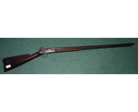 19th C percussion cap fouwling piece converted from flintlock with  first stage of the octagonal barrel stamped with various 
