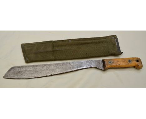 1970's Martindale Birmingham no.2 machete with crocodile trademark, 2 piece wooden grip and webbing sheath