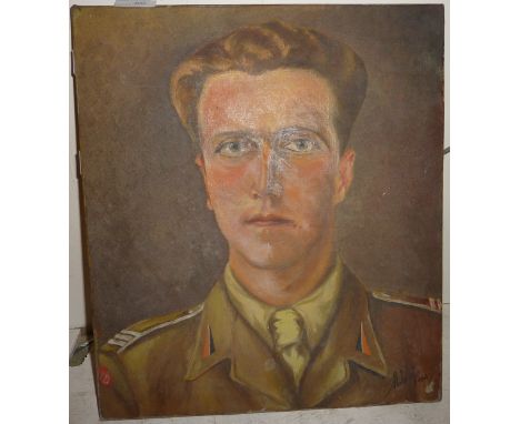 Oil on canvas head and shoulder portrait of an American army officer signed and dated 1945 