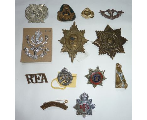 Selection of various military and civil cap badges and shoulder titles  including RFA, Bandsman, Red Cross, NFS, Kingston upo