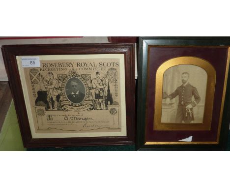 Framed Victorian naval officer, officers photographic print and a framed Role of Honour for CL. Morgan from the Roseberry Roy