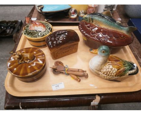 tray inc. vintage pastry wheels and a goebel fish pie dish