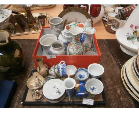 box and tray inc. oriental pottery and trinket pots etc