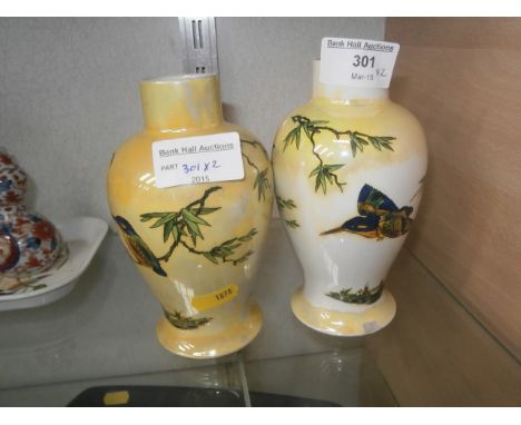 pair of carltonware hand painted kingfisher vases, chip on one base