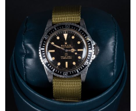 Rolex Submariner manufactured in 1978 for the British Armed Forces. Black dial, automatic Caliber 1520, 26 rubies with stainl