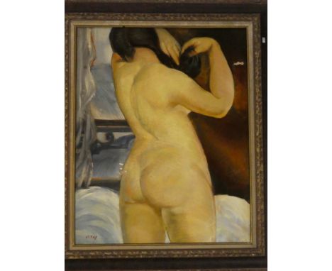 Gustave Astoy - oil on canvasThree-quarter length portrait of a female nude, signed, 32" x 25"