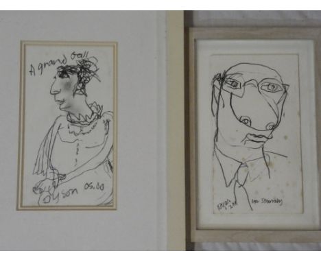 Julian Dyson - pencil"A Grand Ball", signed and dated '00, 8" x 4½" and one other similar portrait of Igor Stravinsky, signed