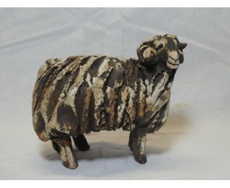 A modern Raku ceramic figure of a sheep, 6" long