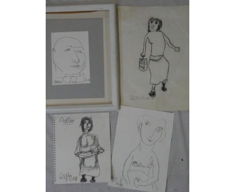 Julian Dyson - pencilBust portrait of a male, signed and dated 10.00, 8" x 6" and three other unframed portrait sketches by J