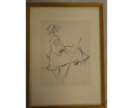 A monochrome print "Equestrienne", signed in pencil Jake Sutton, framed and glazed
