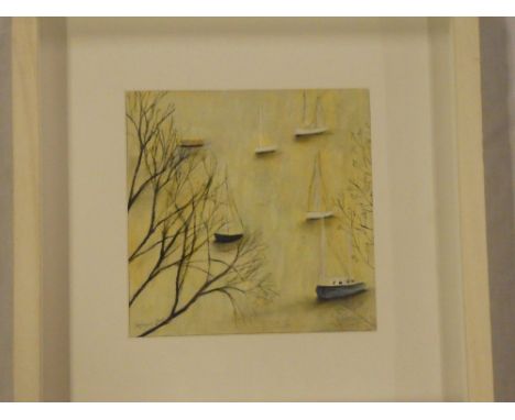 Stephanie Dees - mixed media"Evening Light", signed, inscribed to verso, 8½" x 8½" with original gallery receipt