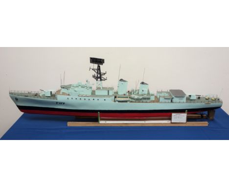 Large scale model of the Frigate HMS Ashanti F117, built from Model Boats Plans Service, on wooden stand, L114cm, H36cm: HMS 