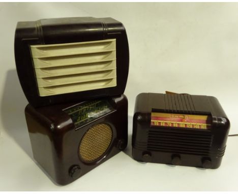 Two brown bakelite cased mains radios - RCA Victor and Bush DAC90, together with Raymond Electric brown and white bakelite ca