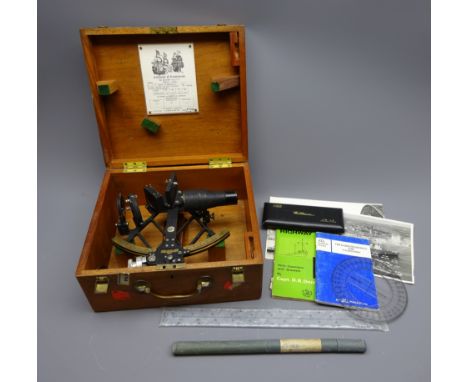 20th century Marine Sextant, black crackle frame with brass scale arc inscribed Cooke Hull, No.2969, 6.5in radius reading to 