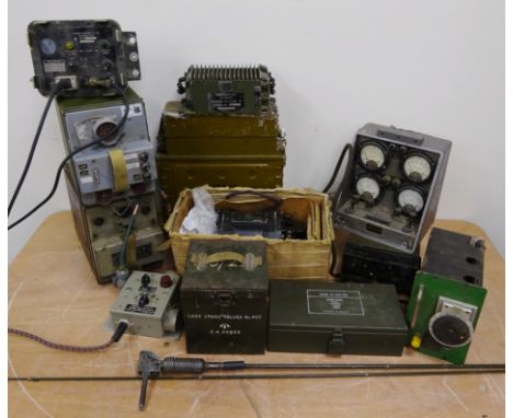 Ex-military communication equipment including Power Supply Set Control monitor, full case of spare valves No.4G.T., Rotary Tr