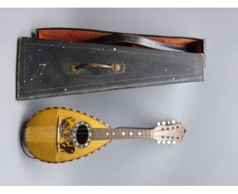 Late 19th/early 20th century Italian lute back mandolin with segmented rosewood back and spruce top, eight brass and bone peg