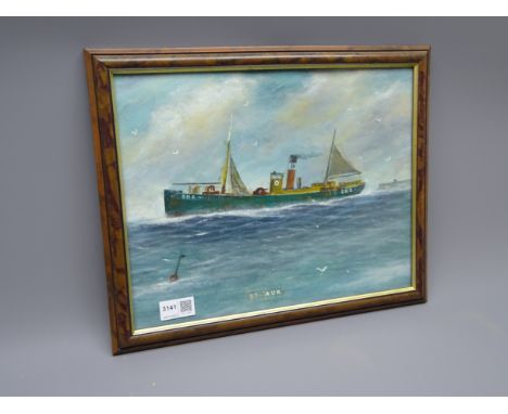 Tommy Robson (20th Century) Ship's Portrait of the Scarborough Fishing Boat 'St. Auk' SH 2, oil on board, signed with initial