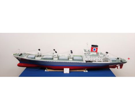 Large scale model of the Blue Star cargo ship Afric Star, built from Model Maker Plans 1255, on wooden stand, L155cm, H40cm: 