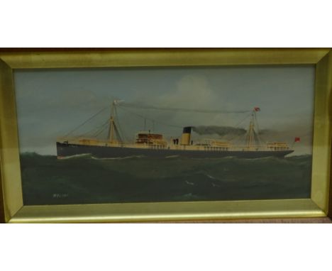 Early 20th century ships portrait of the Bank Line steam cargo vessel 'Roseric' in a choppy sea, gouache on board, indistinct