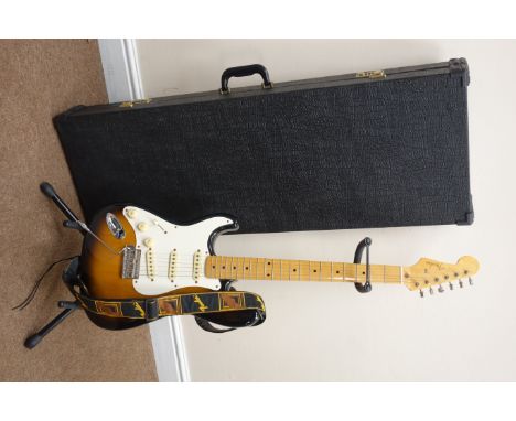 Fender JAP50i Stratocaster left-handed electric guitar, serial no.A107896, signed to the headstock by Bruce Welch, Brian Lico